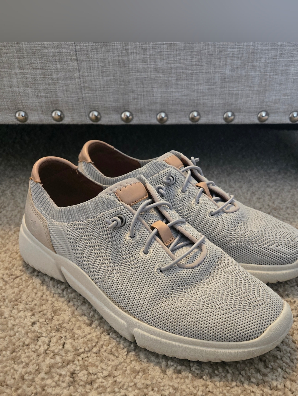 Cobb Hill Light Gray Knit Slip-On Sneakers with Rose Gold Accent